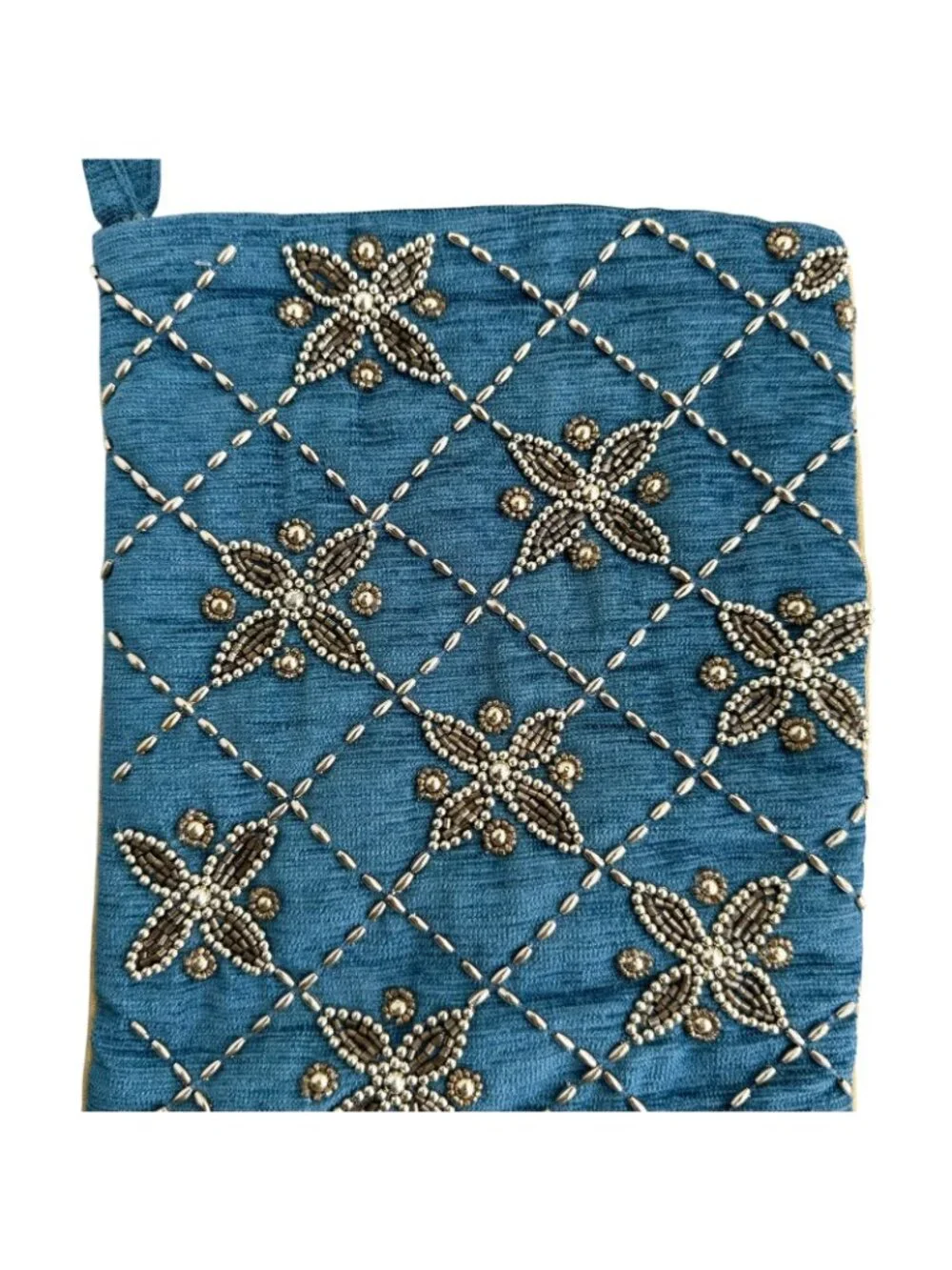 SHABBY CHIC Blue Beaded Christmas Stocking 22.5”
